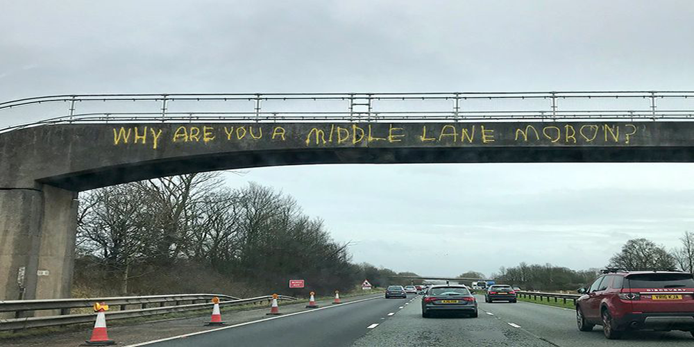 Middle Lane Hoggers Targeted by vigilante Graffiti on the M6